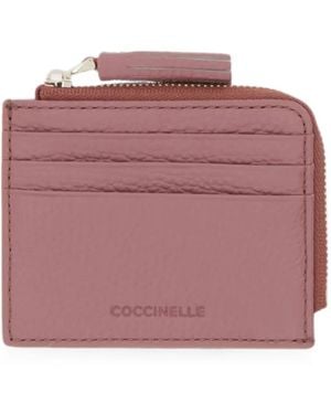Coccinelle Small Tassel Pebbled-Leather Cardholder - Pink