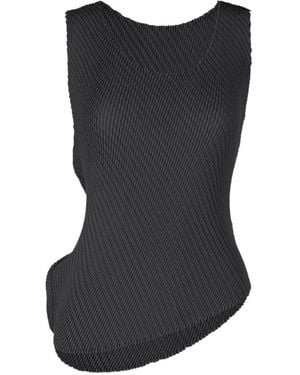 Issey Miyake Pleated Asymmetric Top - Black