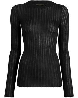 KHAITE Elm Silk-Cashmere Rib Long-Sleeve Top - Black