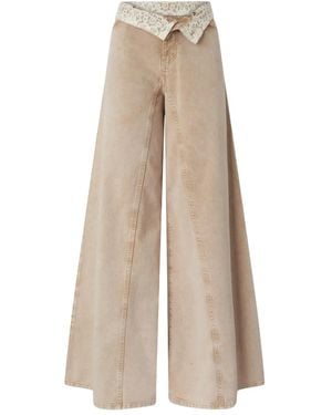 Pinko Lace-Detail Wide Leg Pants - Natural