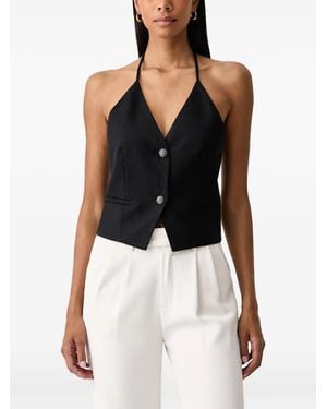 Twinset Haut À Col Licou Et Boutons En Cristal - Black