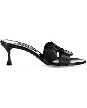 Manolo Blahnik Haribal Appliqué Leather Sandals - Black