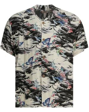 Sun Surf Butterfly-Print Camp-Collar Shirt - Grey
