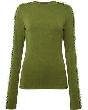 JW Anderson Pleated-Trim Long-Sleeve Top - Green