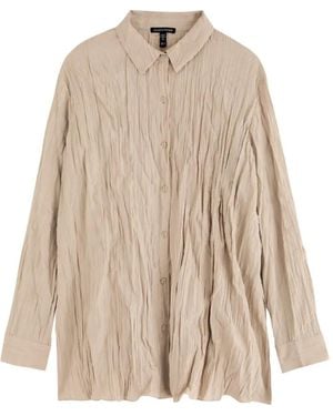 Eileen Fisher Plissé Silk Shirt - Natural