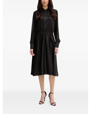 Fracomina Button-Up Silk-Satin Midi Dress - Black