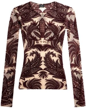 Etro Flocked Tulle Top - Brown