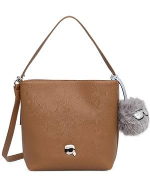 KARL LAGERFELD Logo-Plaque Charm-Detail Tote Bag - Brown