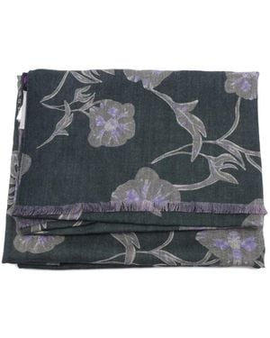 Altea Floral-Print Fringed Scarf - Grey