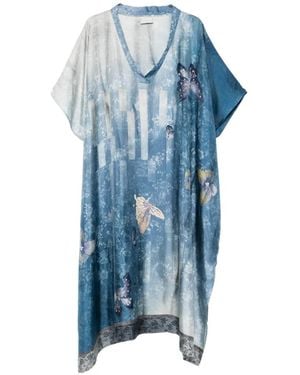 Pierre Louis Mascia V-Neck Butterfly-Print Tunic Dress - Blue