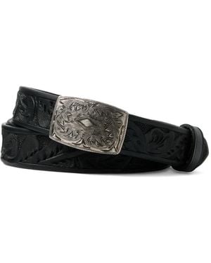 RRL Hand-Tooled Leather Belt - Black