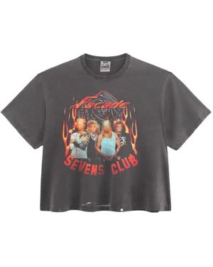 Triple Sevens Flame Rock Graphic-Print Boxy T-Shirt - Grey