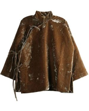 Uma Wang Chaqueta De Terciopelo Arrugado Con Lazo Lateral - Marrón