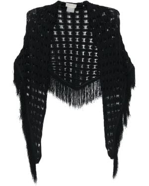 ELOU Fringe-Trimmed Open-Knit Sarong - Black