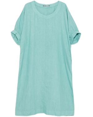 European Culture Cuffed Short-Sleeve Dress - Blue