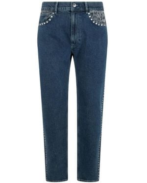 Roberto Cavalli Jean À Imprimé Léopard Et Détails De Clous - Blue