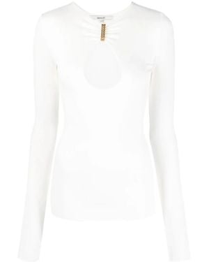 MANURI Cut-Out Detail Long-Sleeve Top - White