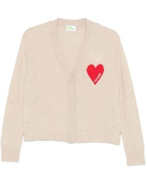 From Future Heart-Intarsia Button-Up Cardigan - White