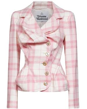 Vivienne Westwood Ivory And Virgin Wool Tartan Drunken Blazer - Pink