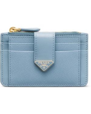 Prada Saffiano And Smooth Leather Card Holder - Blue