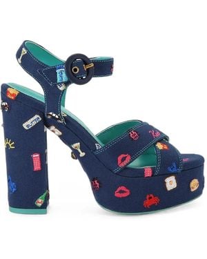 Kurt Geiger Embroidered Platform Sandals - Blue