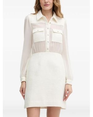 Morgan Vestido Corto Con Paneles De Tweed - Blanco