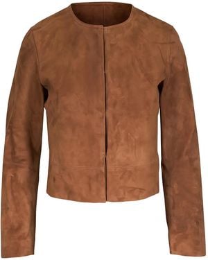 Vince Suede Collarless Jacket - Brown