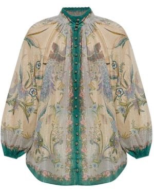 Zimmermann Indra Billow Floral-Print Shirt - Natural