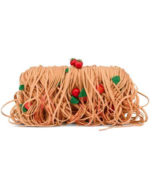 Moschino Spaghetti-Motif Fringed Clutch Bag - Orange