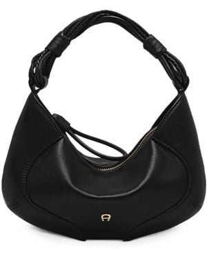 Aigner Small Giara Braided-Handle Leather Tote Bag - Black