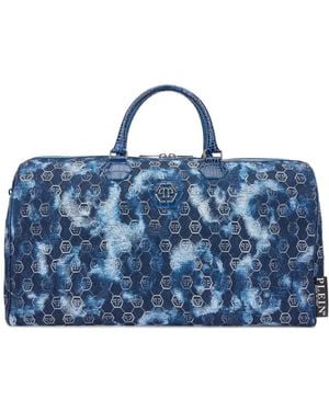 Philipp Plein Jacquard Monogram Crocodile Duffle Bag - Blue