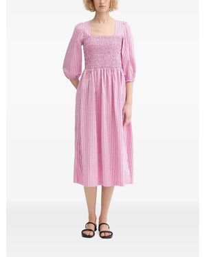 Marc O' Polo Striped Shirred Midi Dress - Pink