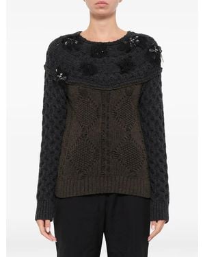 Lanvin Embroidered Cable-Knit Sweater - Black