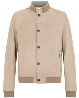 Moorer Ribbed Leather Jacket - Natural