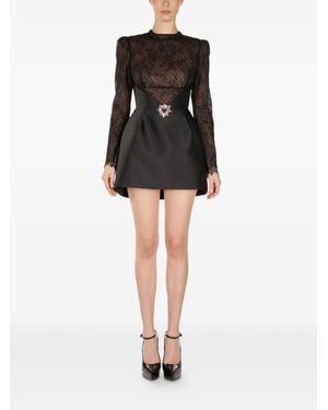 ARAFTU Lace-Detail Long-Sleeve Mini Dress - Black