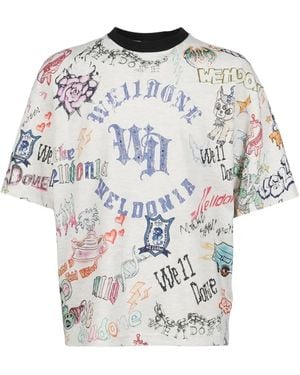 we11done Doodle-Print T-Shirt - White