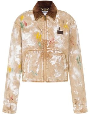 Moschino Paint-Splatter Corduroy-Collar Jacket - Natural