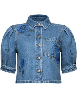 Cinq À Sept Camicia Denim Halsie Con Maniche A Palloncino - Blu