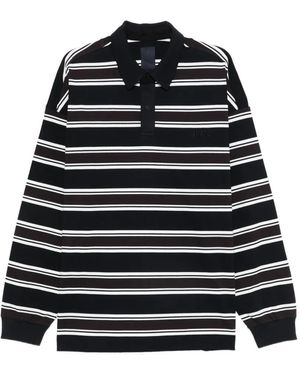 Juun.J Striped Long-Sleeve Polo Shirt - Black