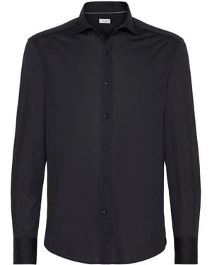 Brunello Cucinelli Silk-Cotton Jersey Shirt - Blue