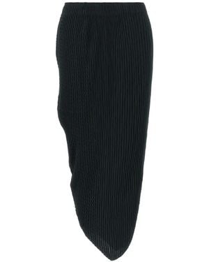 Issey Miyake Leaf Pleats Asymmetrical Midi Skirt - Black