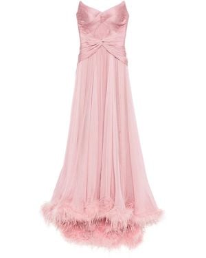 IRIS SERBAN Mikael Feather-Trim Gown - Pink