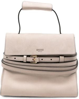 Moschino Belt-Detail Leather Shoulder Bag - Natural