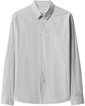 Maison Kitsuné Vertical-Stripe Logo-Embroidered Shirt - Grey