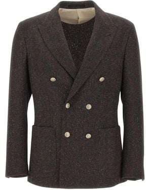 Eleventy Double-Breasted Herringbone Blazer - Black