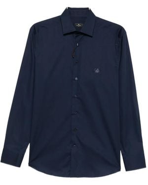 Etro Logo-Embroidered Button-Down Shirt - Blue