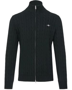 GANT Cable Zipped Cotton Cardigan - Black