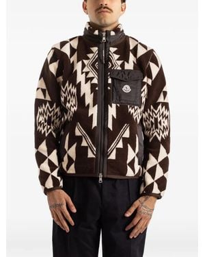 Moncler Geometric-Pattern Fleece Jacket - Black