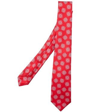 Kiton Geometric-Print Silk Tie - Red