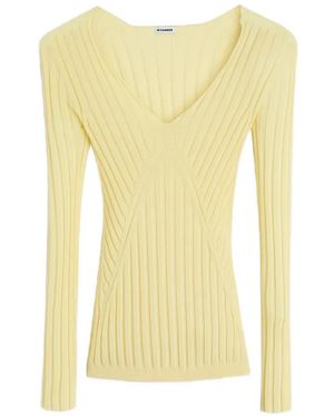 Jil Sander Ribbed V-Neck Top - Yellow